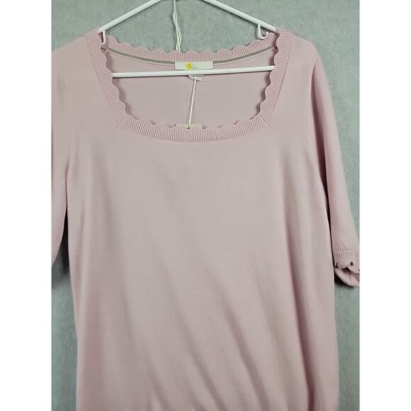 Boden 100% Wool Pink Knit SS Square Scalloped Neck Sweater Women's 10 - Picture 2 of 13